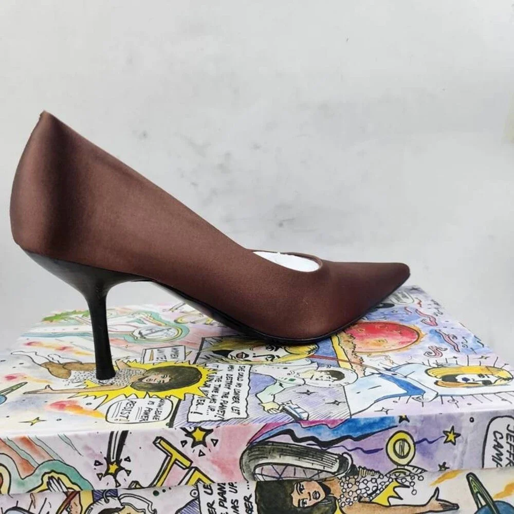 Jeffrey Campbell Chosen Pointed Toe Stiletto Pumps Women's 8 Brown Silk Slip On